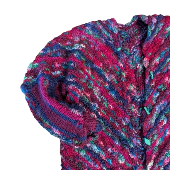 Hand knit artsy Warm oversized chunky Quality colorful plus size cardigan sz 3X - Picture 5 of 12